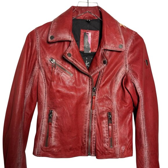 Mauritius Leather Women's Christy Scatter Star Red Leather Moto Jacket Size XS - Picture 2 of 16